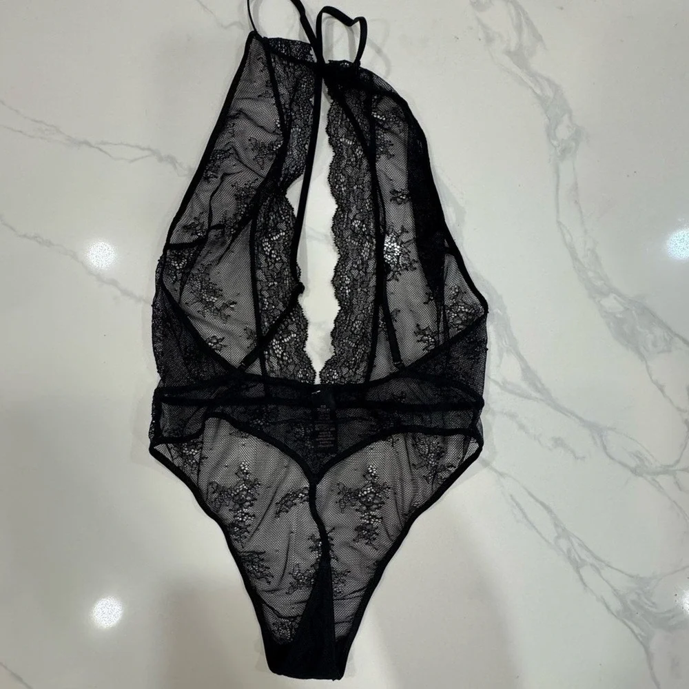 Victoria's Secret Teddy Lace Sheer Halter Small Black Women's